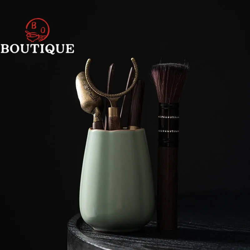

Azure Ru Kiln Tea Ceremony Six Gentlemen Set Tea Knife Tea Needle Kung Fu Ceramic Tea Set Accessories Wooden Tea Making Tools