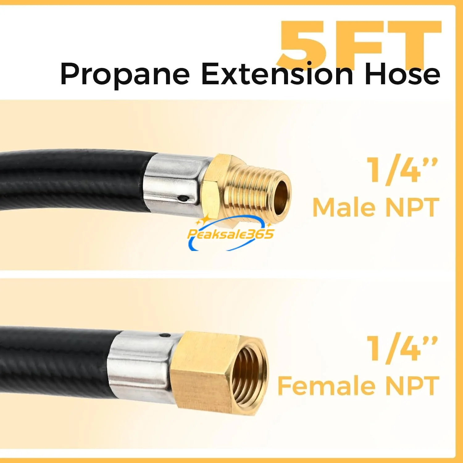 Extensión de electrodomésticos de propano NPT de 1/4 pulgadas, manguera de alta presión de 5 pies, acoplador de tubería de latón, adaptador de tanque de fogatas