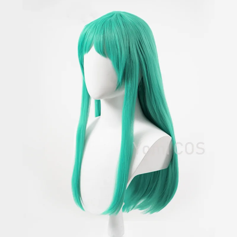 Lum Invader คอสเพลย์วิกผมอะนิเมะ Urusei Yatsura สีเขียว60ซม.ผมยาว Cos Props ฮาโลวีนบทบาท Play Party ผู้หญิงหญิงสาวอุปกรณ์เสริม