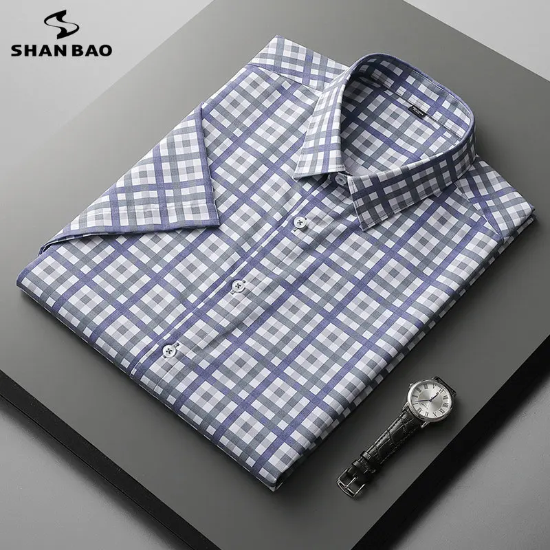 

Plus Size 7XL 8XL Men's Summer Short Sleeve Classic Plaid Standard Fit Loose Striped Bamboo Fiber Business Casual Men's Shirt