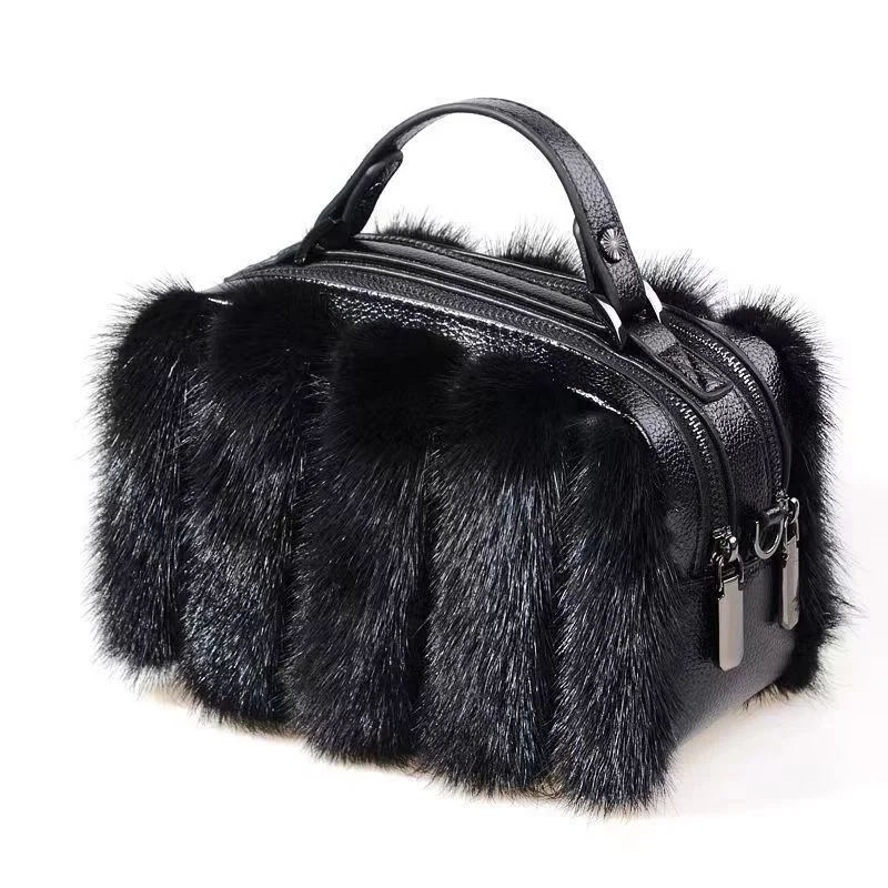 Real Mink Fur Bag For Women Winter Luxury Handbags Ladies Crossbody Single Shoulder Bag Evening Bags Ladies Fluffy Handbag