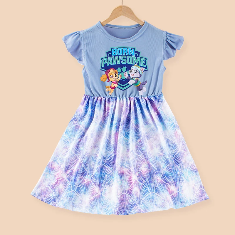 Gaun Kasual Lucu Anak Perempuan PAW Patrols Rok Fashion Kartun Anak-anak Skye Pakaian Anak-anak Musim Panas Gaun Satu Potong Hadiah Ulang Tahun 2025