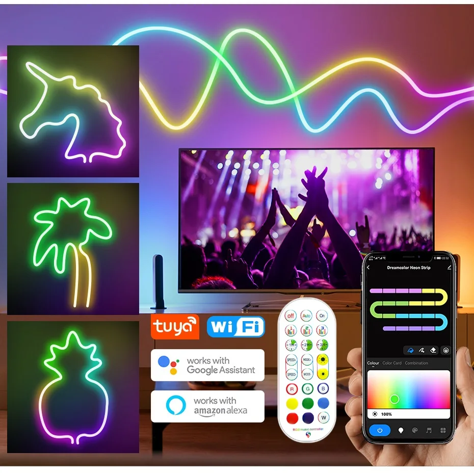 EU AU US UK Plug 12V LED Neon Strip Light Chasing Dreamcolor RGB Lamp Strip WiFi/Bluetooth/Remote Control Led Ribbon Waterproof