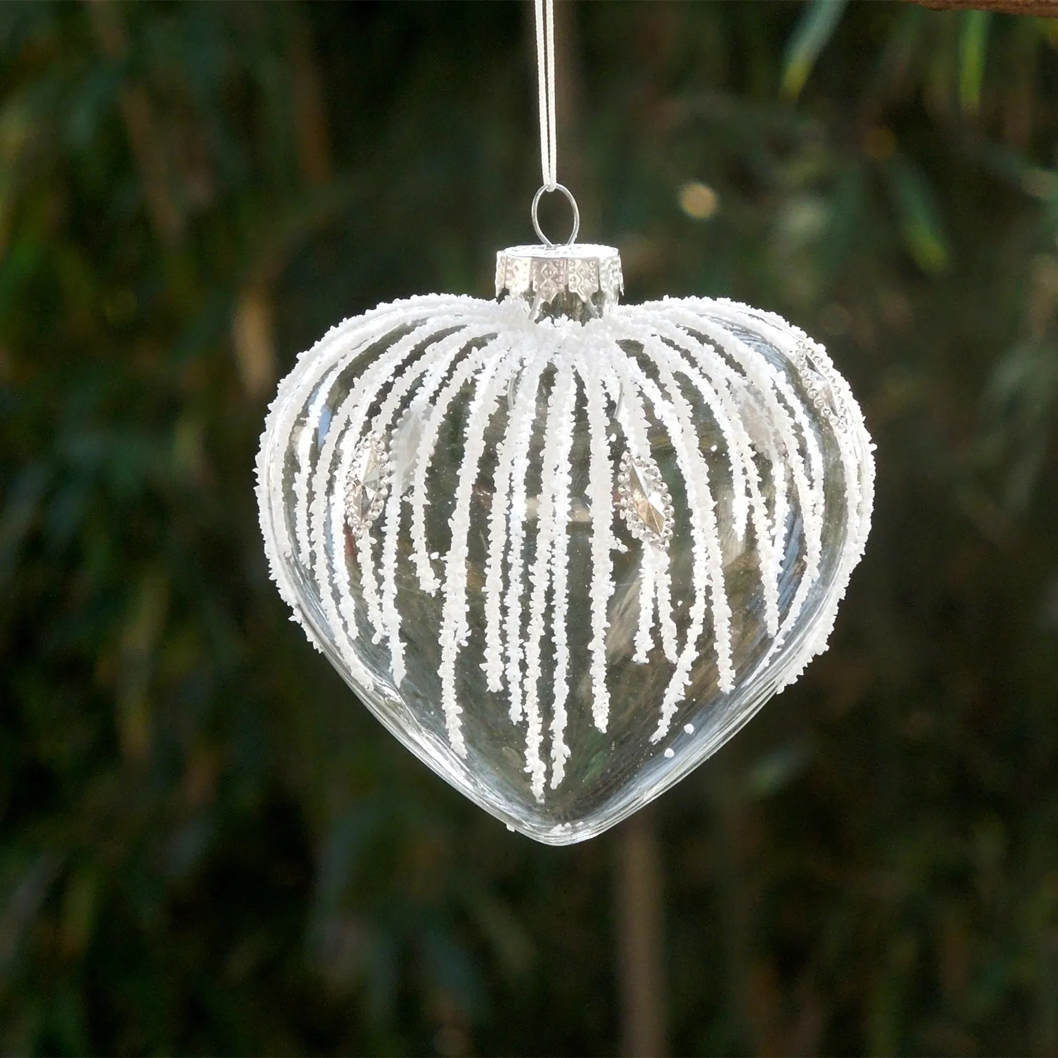 

12pcs/pack width=9cm Heart Shaped Transparent Glass Pendant Home Decoration Surface Drawing Hanger Christmas Day Tree Ornament