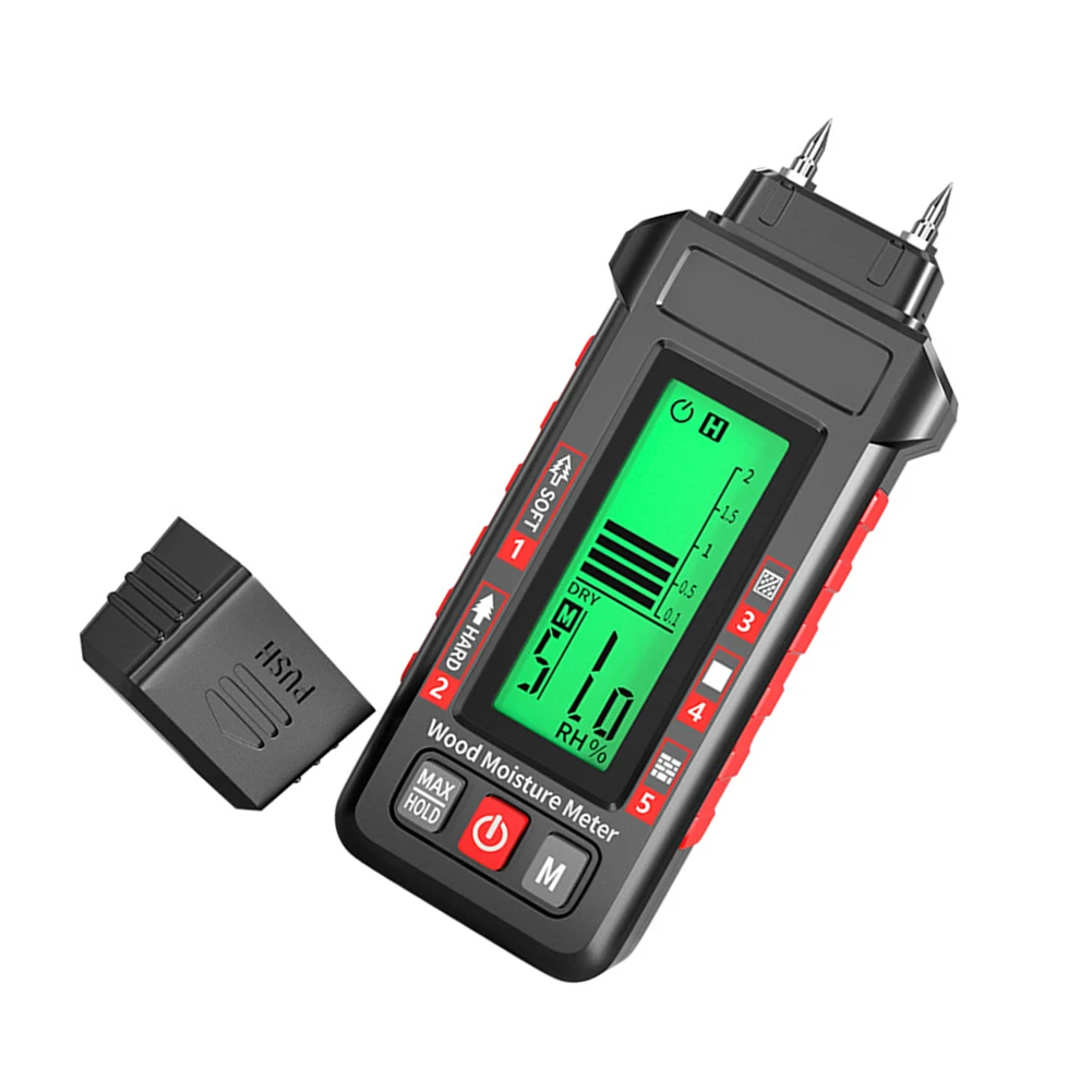 

Измеритель влажности цемента и древесины, датчик влажности для строительных работ с черным ЖК-дисплеем и подсветкой