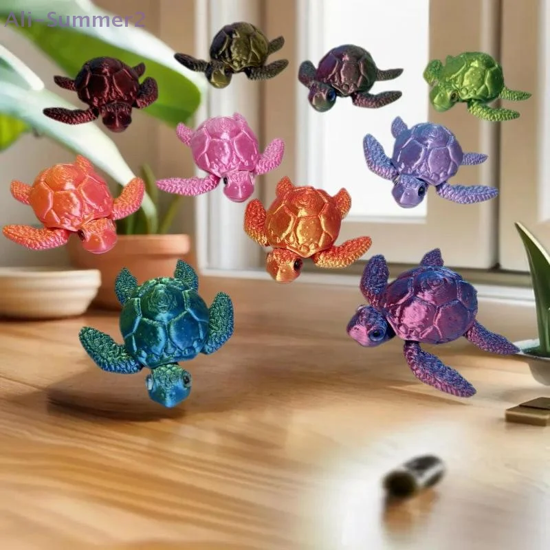 3D Printed Turtle Figurines Movable Joints Creative Collection Desktop Decoration Ornaments Holiday Gifts
