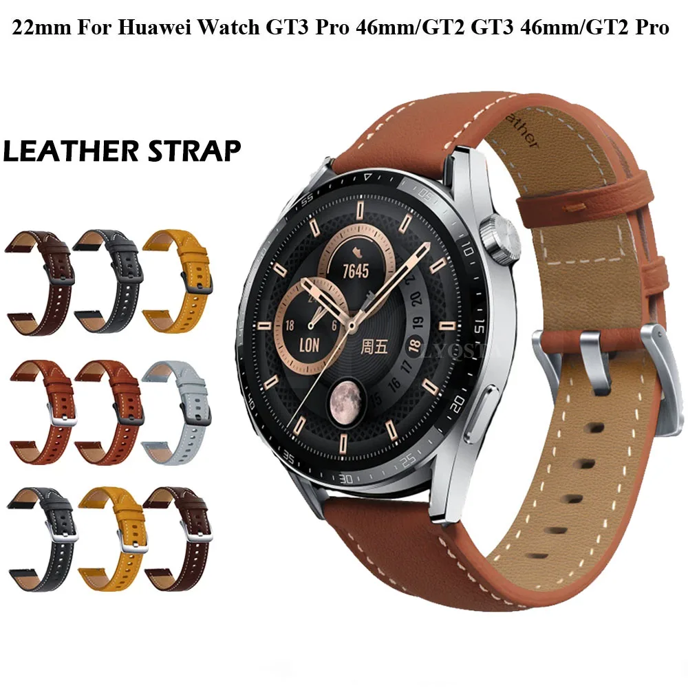 22mm Leather Watch Strap for Huawei GT3 Pro 46mm GT2 Pro GT 3 46mm Replacement Bracelet for HUAWEI Watch 3 Pro/GT3 SE Wristband