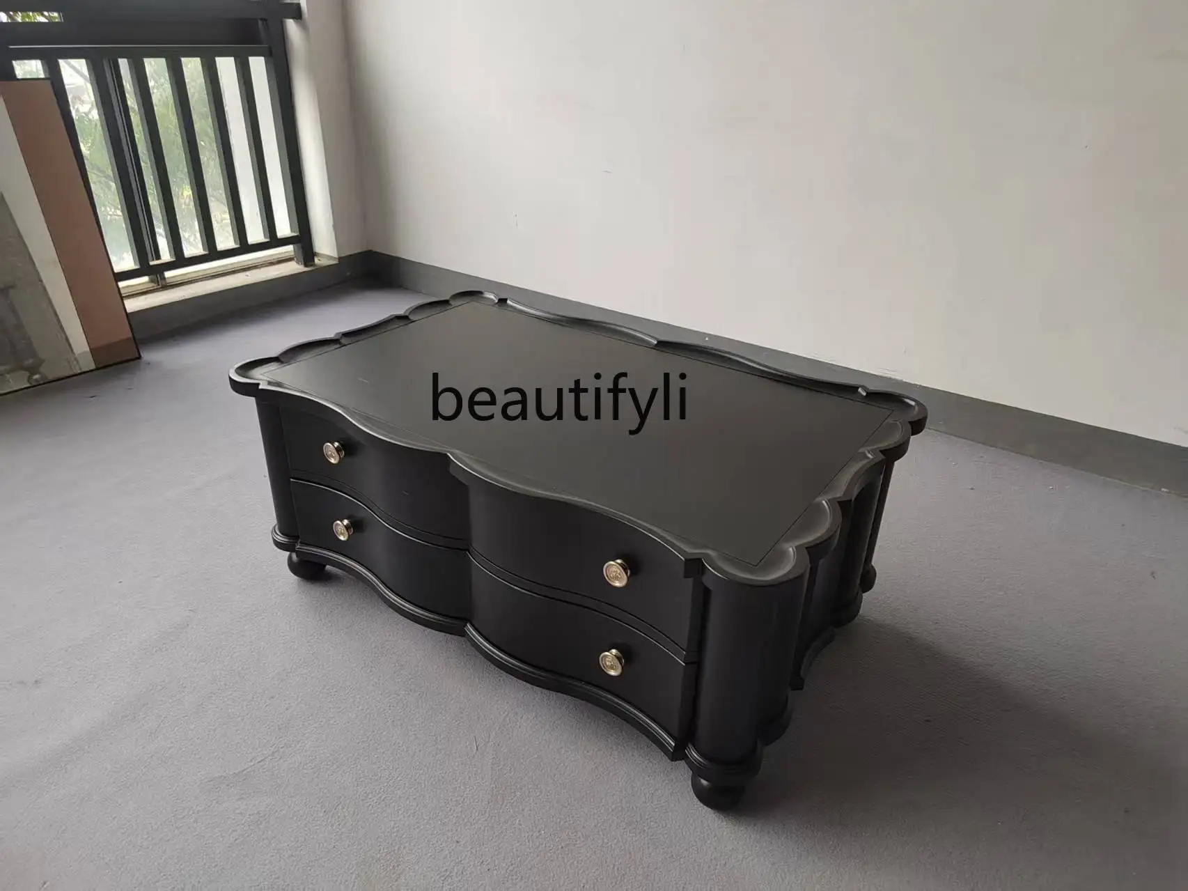 

Coffee table, coffee table, black, alder wood with solid wood leather