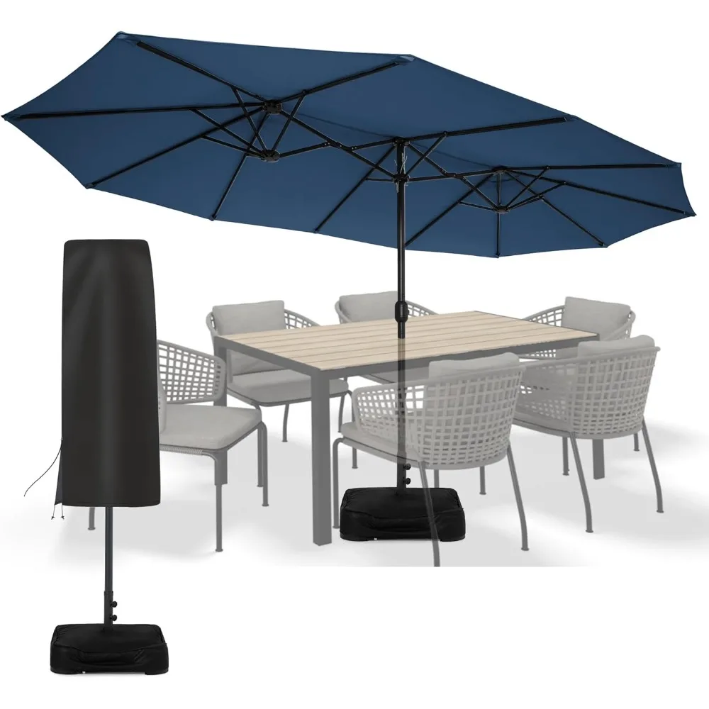 

Outdoor 15ft Large Patio Umbrella with Base Included and Umbrella Cover, Windproof Outdoor Double-Sided sunshade Umbrella