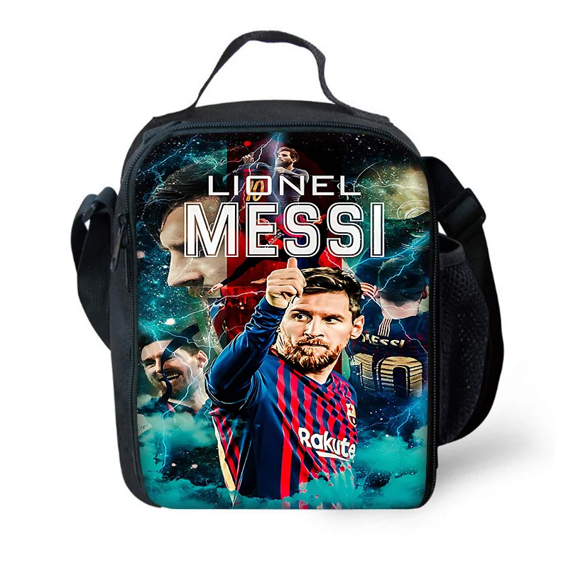 Saco isolado de grande capacidade, estrela do futebol Criança, criança M-Messenger Bag, estudante, piquenique ao ar livre, refrigerador térmico reutilizável, lancheira