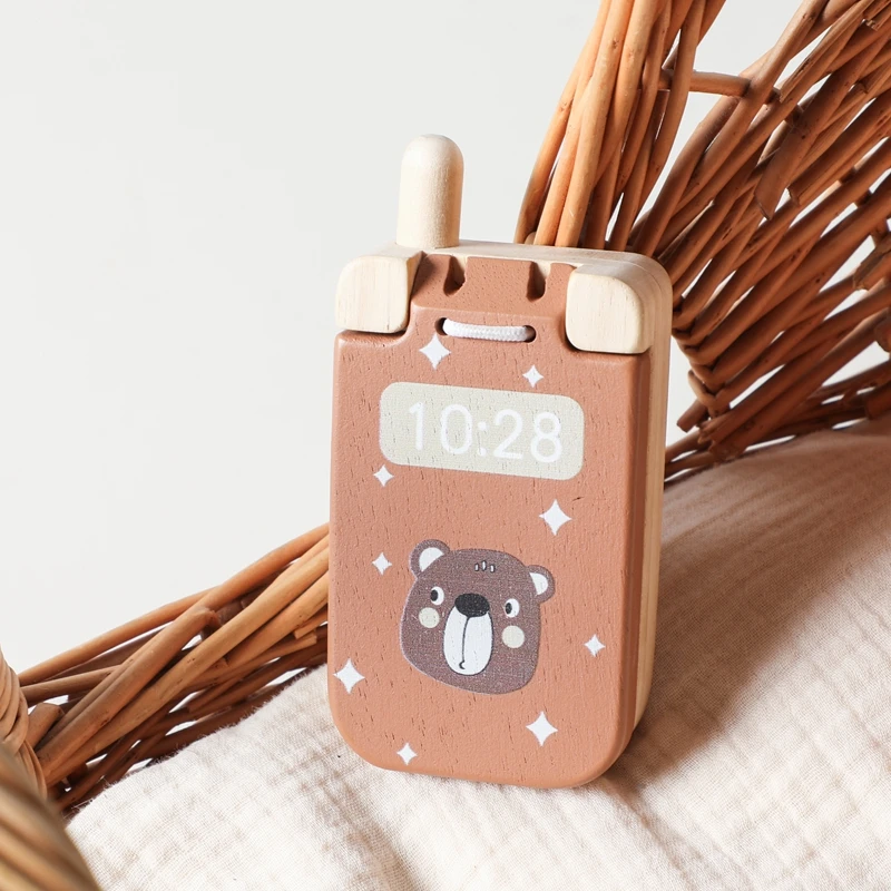 Montessori Toys For Babies Baby finger Fine Button Toy Wooden Flip Phone Model Children Play House Mobile Phone Toys Baby's Gift