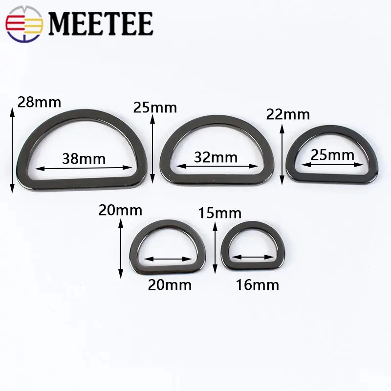 Meetee 20Pcs 15-50mm Metal D Ring Handbag Strap Connection Rings Bag Hardware Brass Accessories Belt Buckle Clasp Dog Carabiner