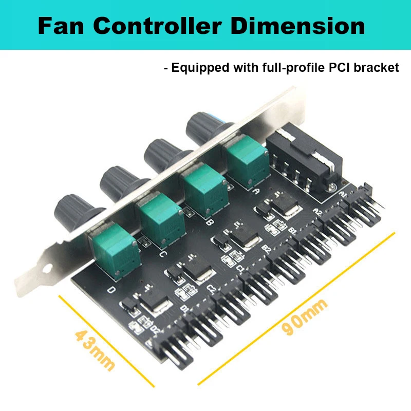 PCI Fan Speed Controller,12V Molex 4pin or SATA Powered 6 8 Fan Hub,PWM 4 pin CPU Radiator 3pin Case Cooler Temperature Control