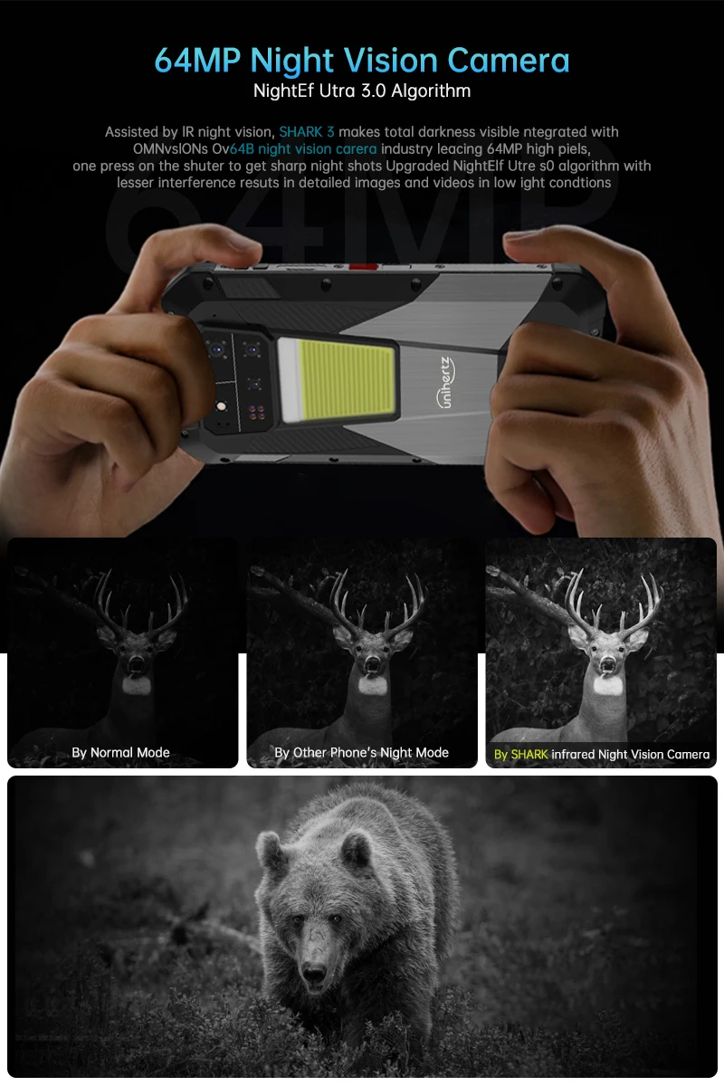 Unihertz Shark 3 by 8849 Rugged Smartphone Android 14 3K AMOLED Display 32GB RAM 512GB ROM Dimensity 8300 CPU Mobile Phone
