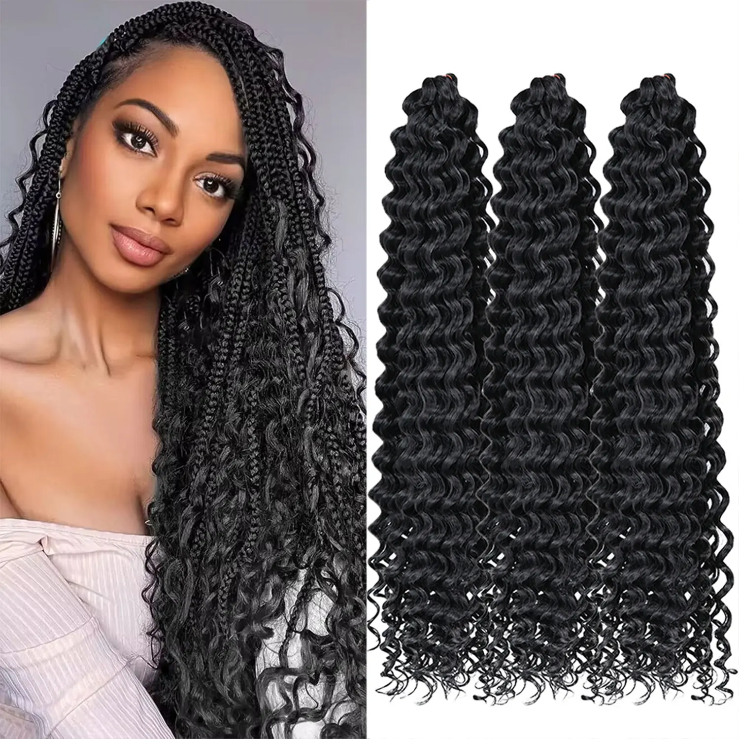 Synthetic Twist Crochet Curly Hair 28 Inch Water Wave Braid Hair Ombre Blonde Brown Deep Wave Braiding Hair Extension