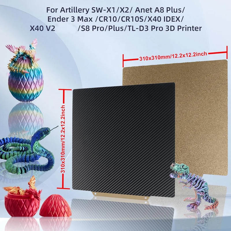 ENERGETIC Double Side Build Plate 310x310mm Carbon Fiber  PET Texture PEI Spring Steel Sheet For Qidi Plus 4,Creality CR10