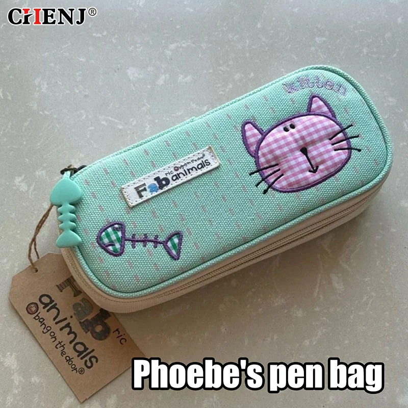 

Цельная большая вместительная сумка для ручек Kawaii, пенал с котенком, двухслойный для студентов, сумка-держатель, коробка, офисные канцелярские принадлежности