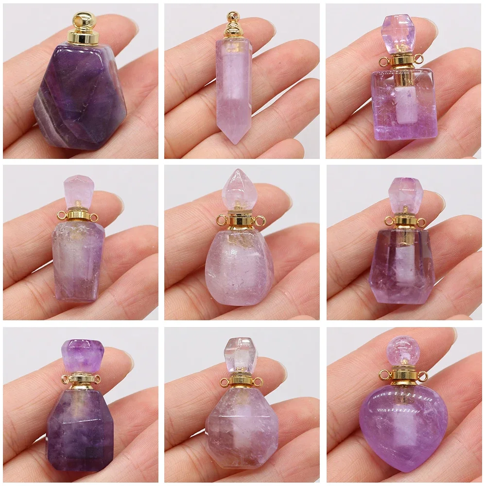 

Natural Amethysts Perfume Bottle Pendant Charms Multiple Styles Essential oil Diffuser Pendant for Making DIY Jewerly Necklace