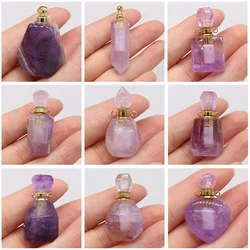 Natural Amethysts Perfume Bottle Pendant Charms Multiple Styles Essential oil Diffuser Pendant for Making DIY Jewerly Necklace