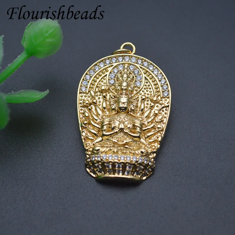 10pcs Real Gold Plated Thousand Hands Guanyin Pendant DIY Necklace for Religious Lucky Jewelry Making