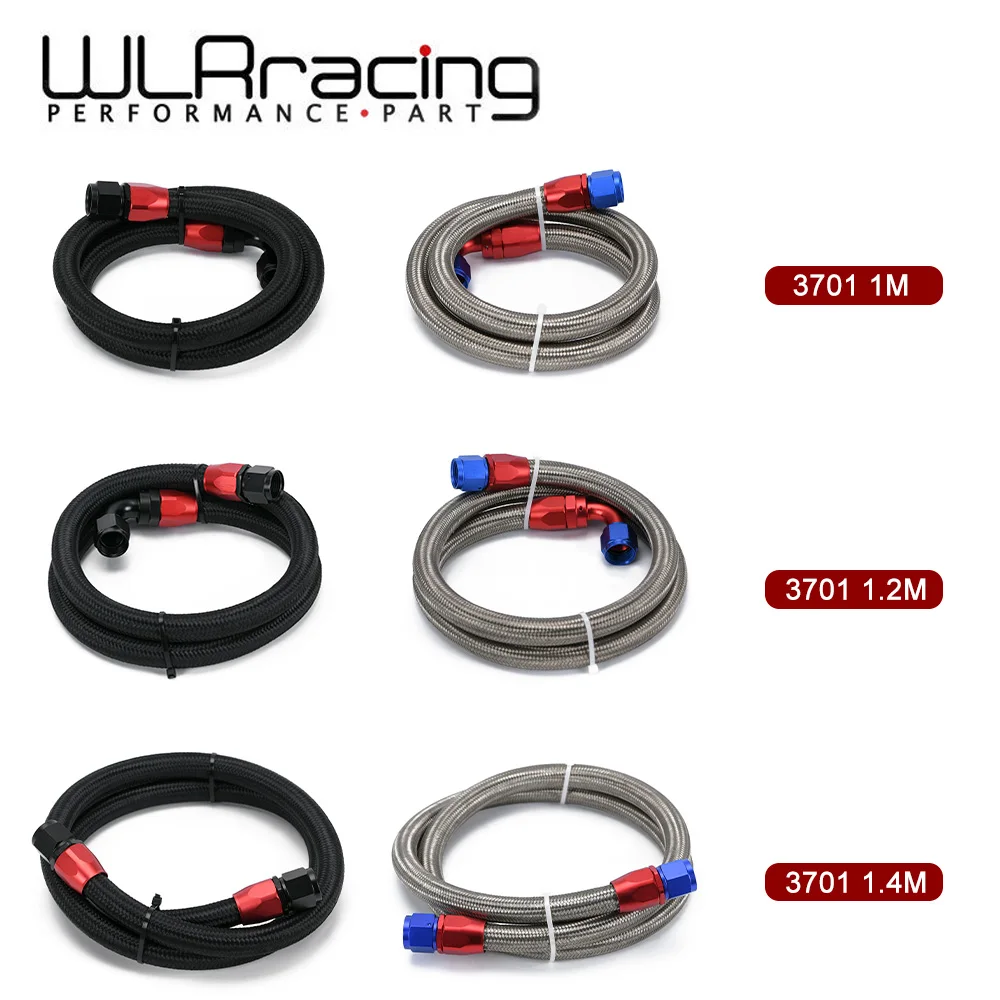 WLR - AN10 1M/1.2M/1.4M Stainless Steel Brained Oil Hose Line Hose Tube With 0Degree 90Degree Swivel Hose End Fitting Installed