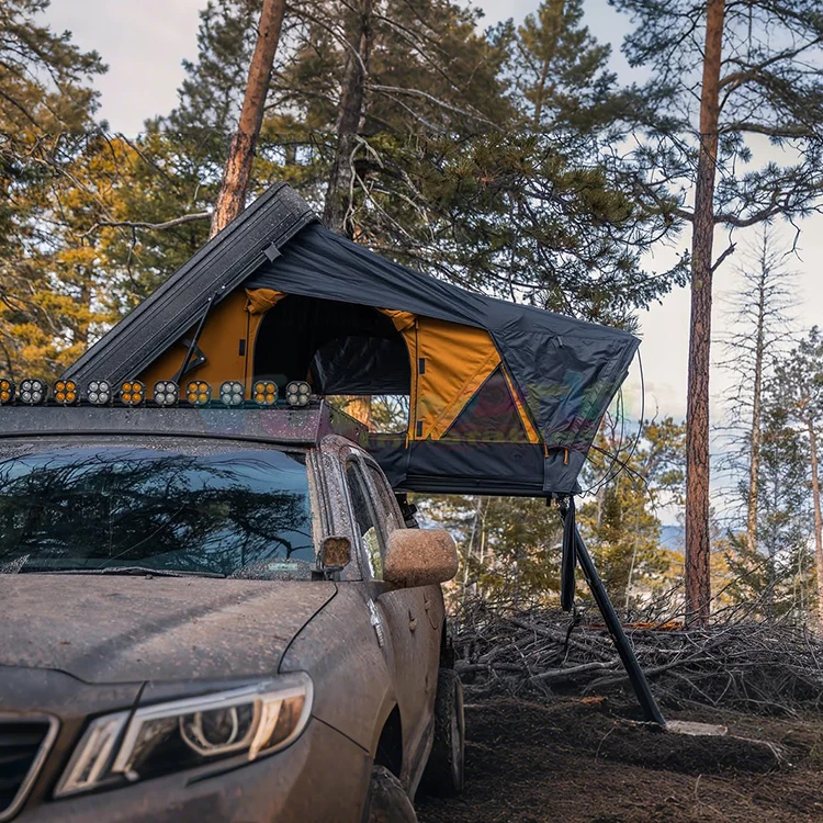

Camping outdoor roof tent 4 person fold out 2xl hard shell aluminum rooftop tents side opening hybrid roof top tent with rack