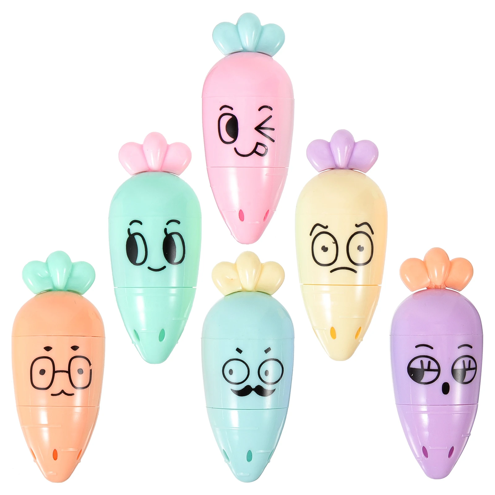 

6 Pcs Cartoon Highlighter Carrot Pen Mini Highlighters Scrapbook Cute Plastic Pens School Student