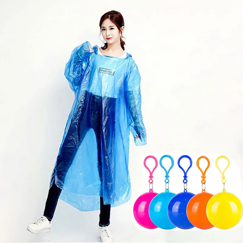 Portable Raincoat Ball Emergency Poncho Unisex Adults Emergency Waterproof Raincoats Ball with Keychain Raincoats Disposable