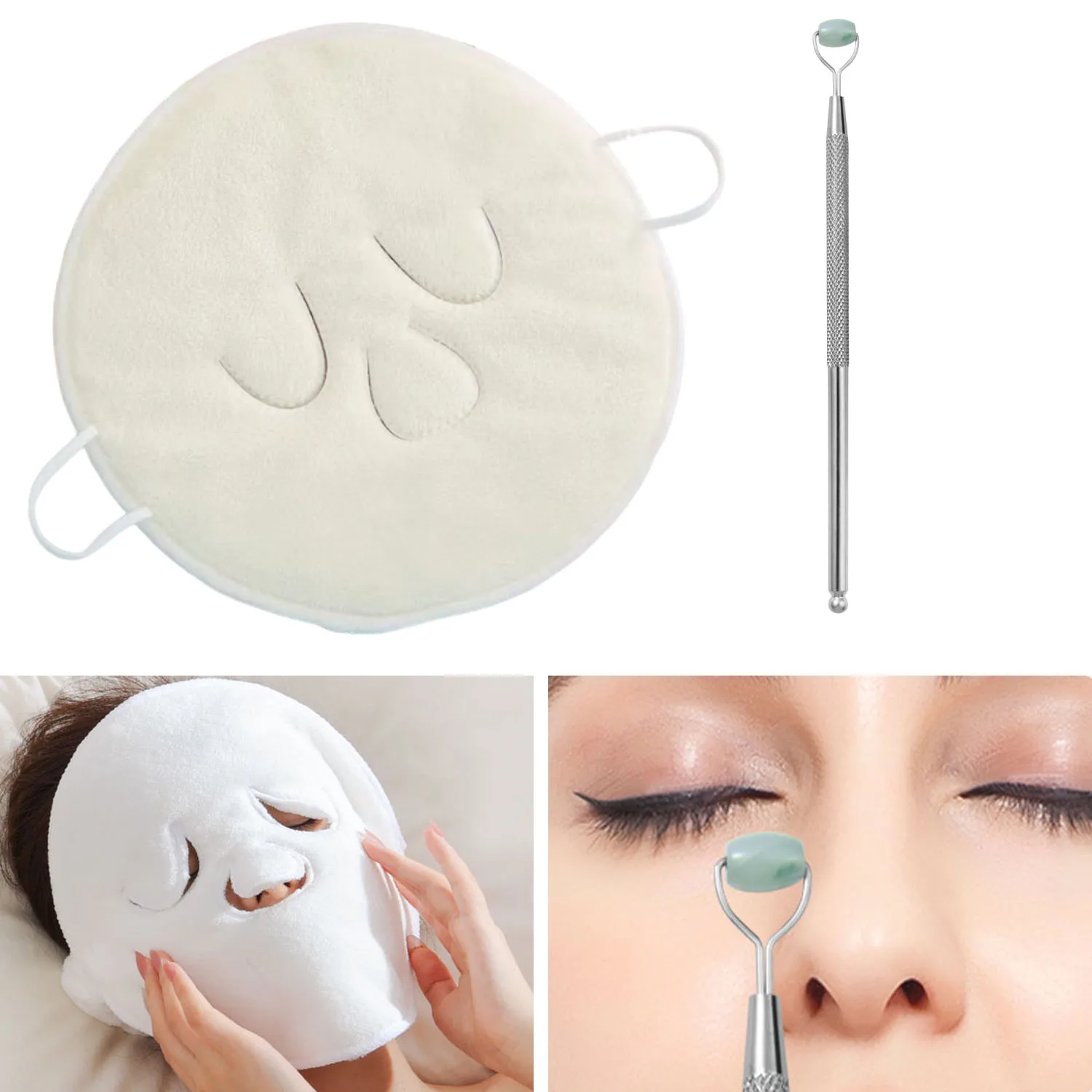 2 قطعة مجموعة أدوات العناية لرفع الوجه وشد الوجه المفتوحة المسام ترطيب منشفة ضغط ساخنة/باردة ومدلك العين الدوارة اليشم #2