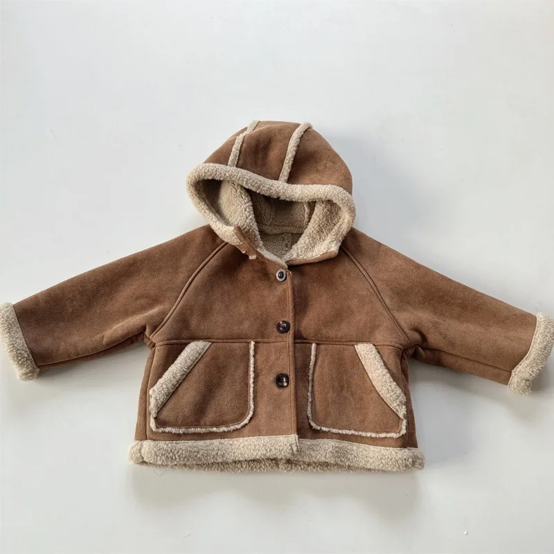 Coat Korean version of versatile thickened fur hooded coat for girls and babies children fur integrated warm coat