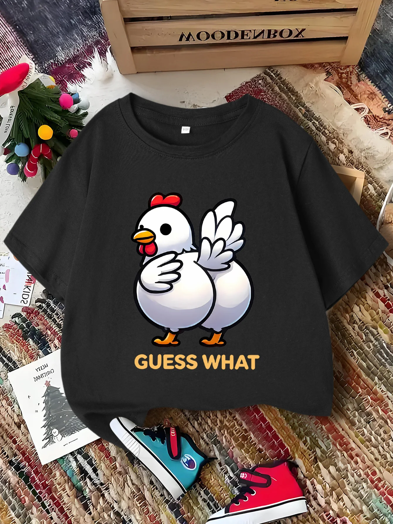 Cute Guess What Cartoon Chicken Print Graphic Kids Tee Boys Girls Family Matching Cotton Crew Neck Short Sleeve Soft Summer Tee