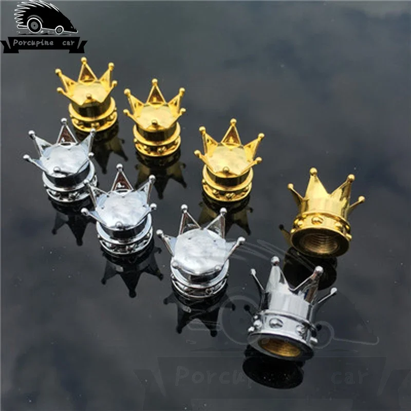 4 Pcs Gold Silver Crown Car Motorcycle Bicycle Cap Valve Tire Wheel Styling Tire Accessories Air Dust Covers Universa