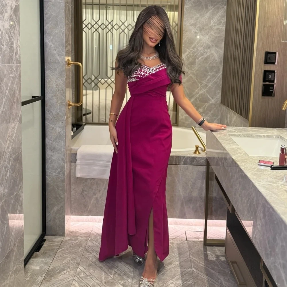 

Slit Beaded Women Long Bespoke Occasion Gown Evening Dresses Pastrol Unisex Jersey Retro Dubai Saudi Arabic Prom Customized