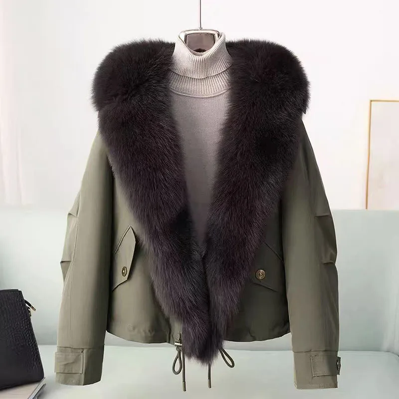 Winter 2025 New High-end Big Fur Collar Down Cotton-padded Jacket Women's Fashion Short Thick Cotton-padded Coat overcome