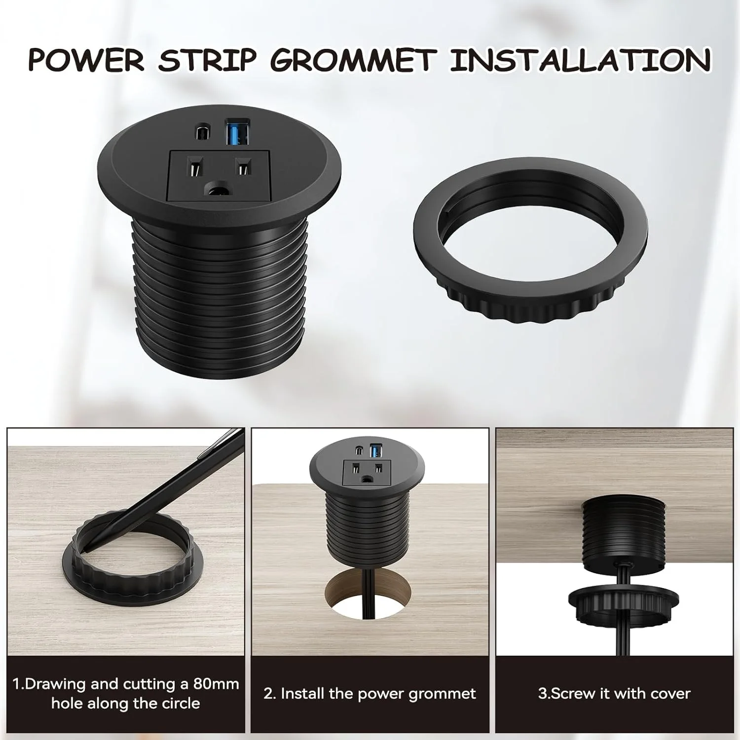 FUNAYA Embedded PD20W Circular Socket US MX Furniture Sockets Conference Power Built-in Table Recessed Plug Outlets AC110 125V