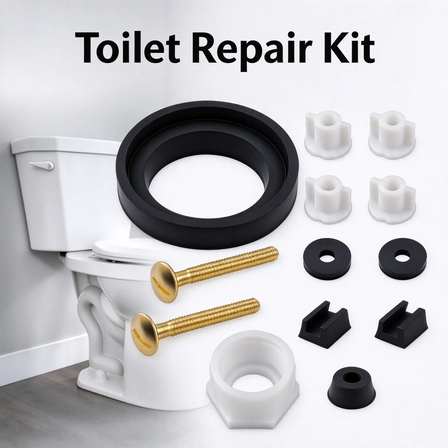 New Bathroom Accessories Toilet Repair Kit with Fixing Bolts Rubber Gasket Support Components for Leak Resistant Tank Connection