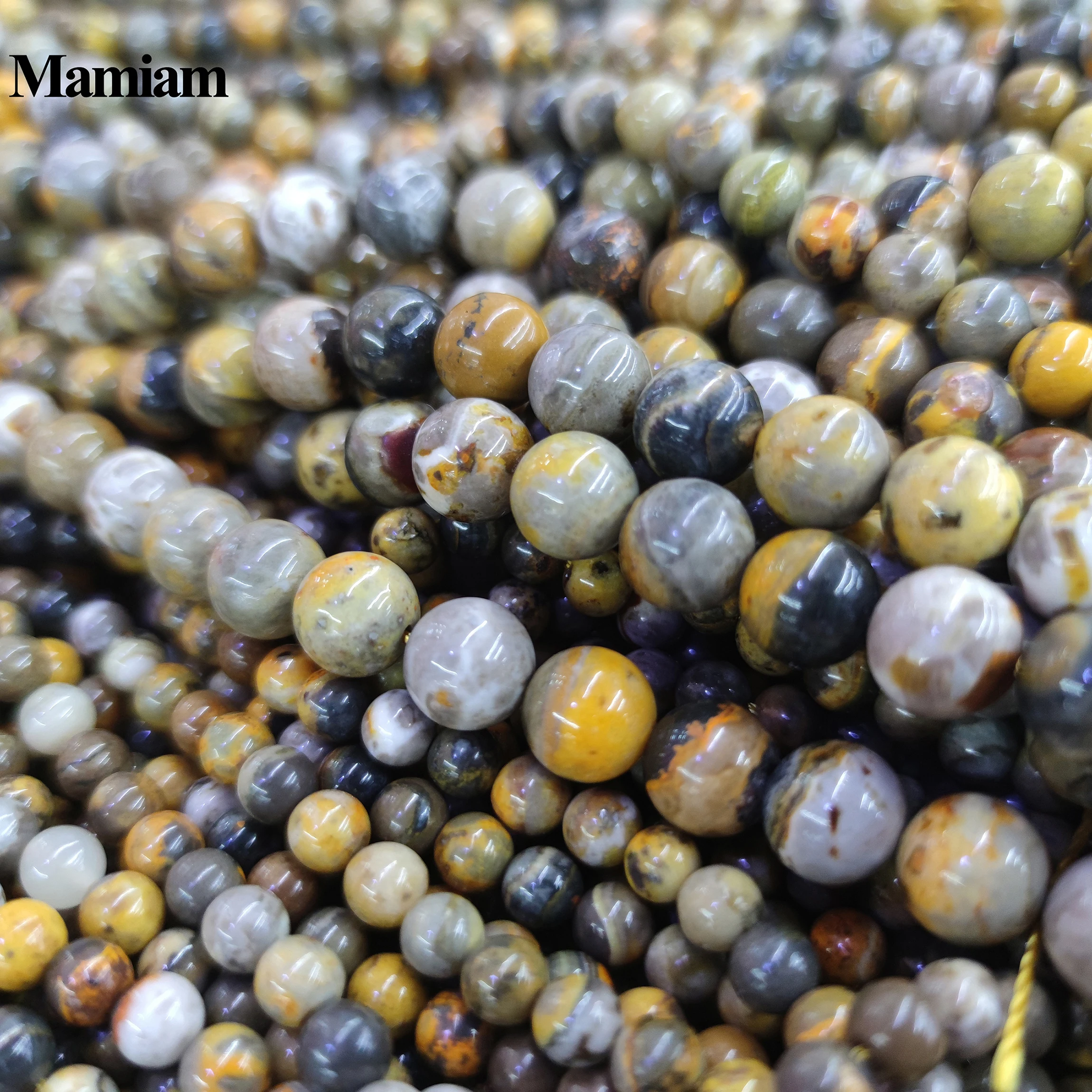 Mamiam Natural Rare Honey Bee Jasper Beads Smooth Loose Round Stone Diy Bracelet Necklace Jewelry Making Gemstone Gift Design