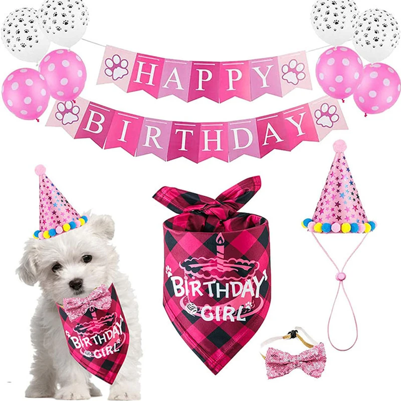 

Pet Party Decoration Set Dog Birthday Triangle Scarf Hat Tie Dog Birthday Decoration Supplies