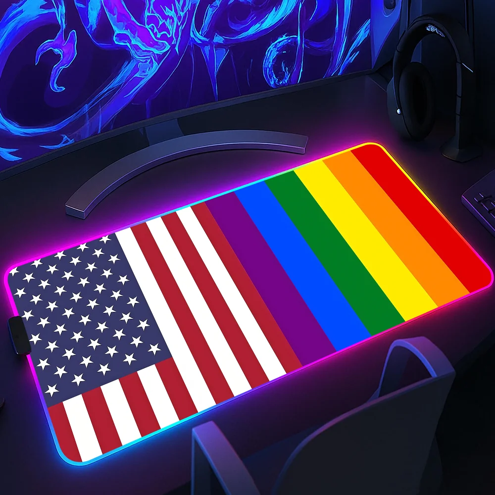 Transgender Pride LGBT Love s Mouse Pad RGB LED Light Non-Slip Rubber Base Waterproof Office PC Home Desk-Mat USB Large Game