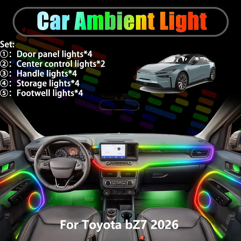 

For Toyota bZ7 2026 2/18 in 1 Car ambient lighting Led trunk interior led lights USB RGB Ensemble Streamer Auto Accessories Part