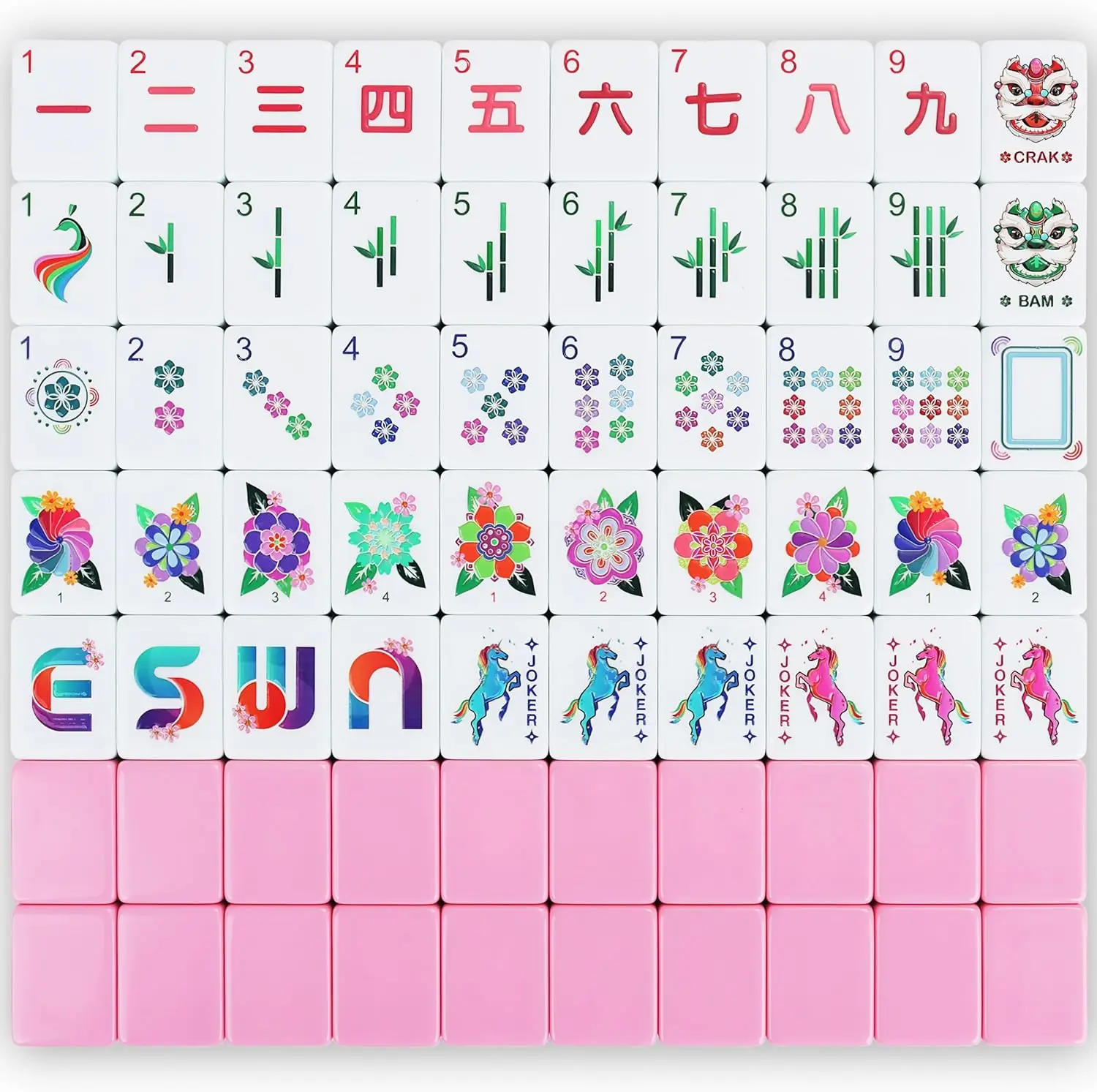 

American Pink Mahjong Tile Set - Mah jongg Tiles Game Sets - 166 Complete Cute Travel Mah Jong, Beautiful Pretty 1.2” Majong Onl