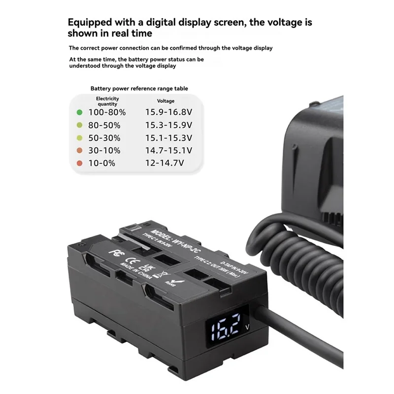 

B86B-Dummy Battery NP-F NP-F Double-Sided Dummy Battery Virtual Battery Monitor LED Light External V-Port Power Supply