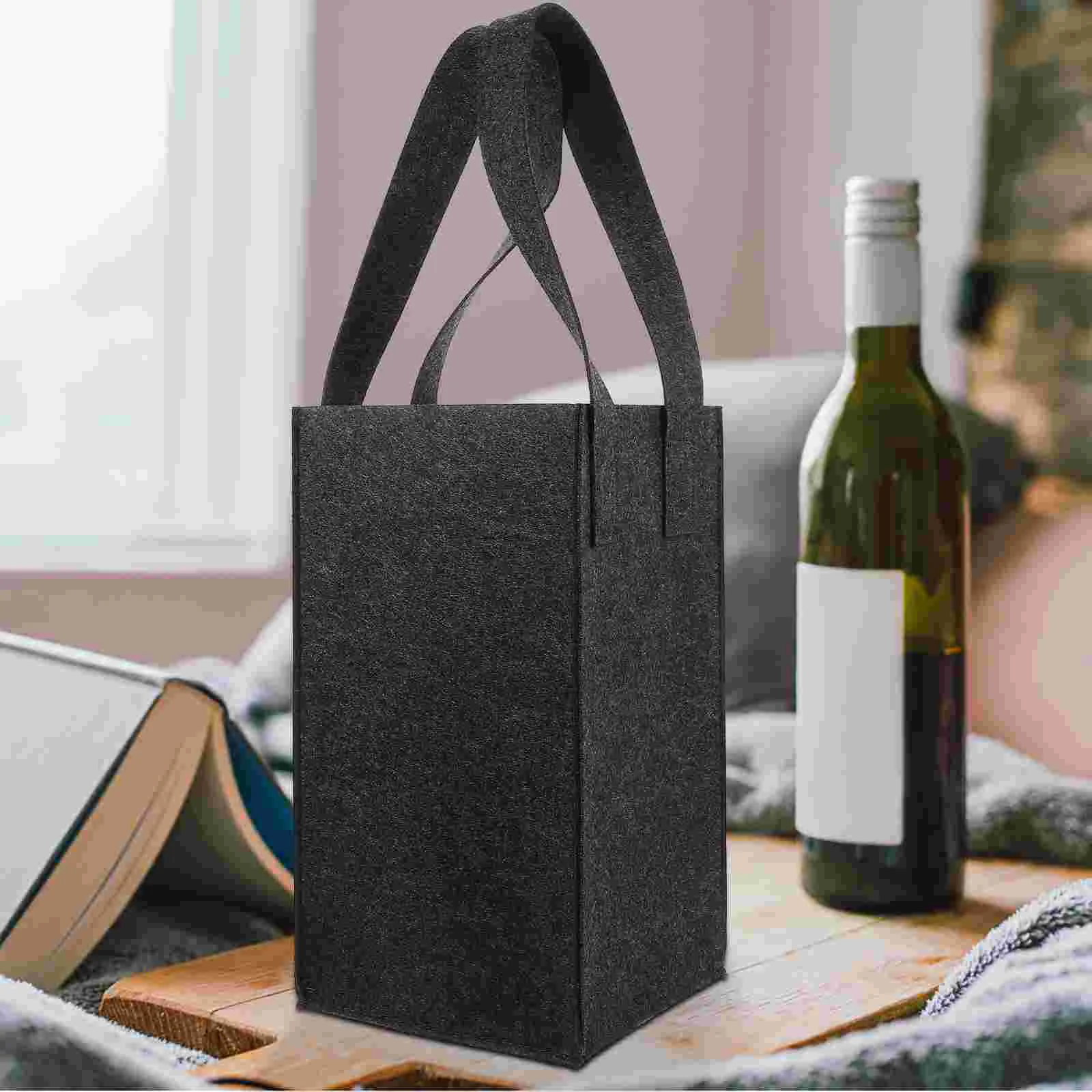 Tote Bag Carrier with Divider Felt Storage Gift Bags Bottle Pouch Carryon Ring