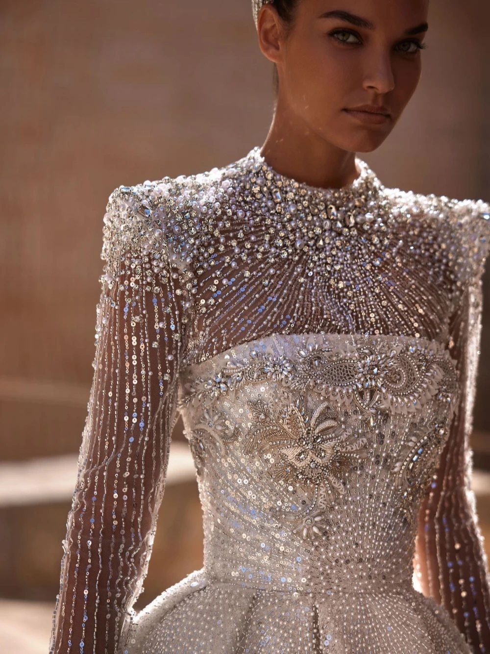 Sierlijke parels lovertjes trouwjurk stijlvolle A-lijn kristallen kant bruidsjurk modieuze aangepaste vrouwen prinses bruid dragen