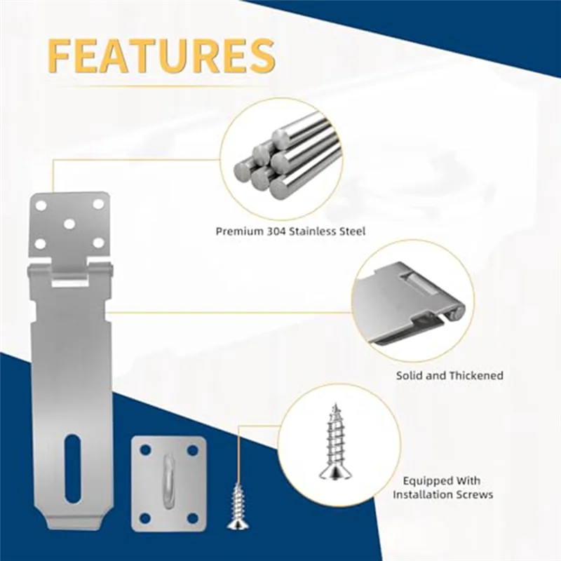 

VOFUN-2 Sets 5 Inch Padlock Hasp Latch Locks, Stainless Steel Padlock With 1.5Inch Long Shackle, Door Lock Latch