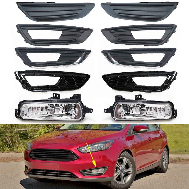 2PCS Front Bumper Fog Lamp Light Grille Trim Cover Frame Lid Bezel For Ford Focus MK3 III 2015 2016 2017 2018 Foglight Foglamp