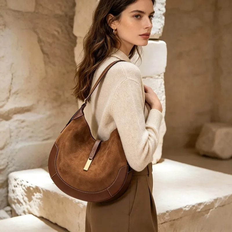 New Fashion Retro Suede Women's Shoulder Bag Women's Bag Commuter Large Capacity Handbag Underarm Bag Handbag