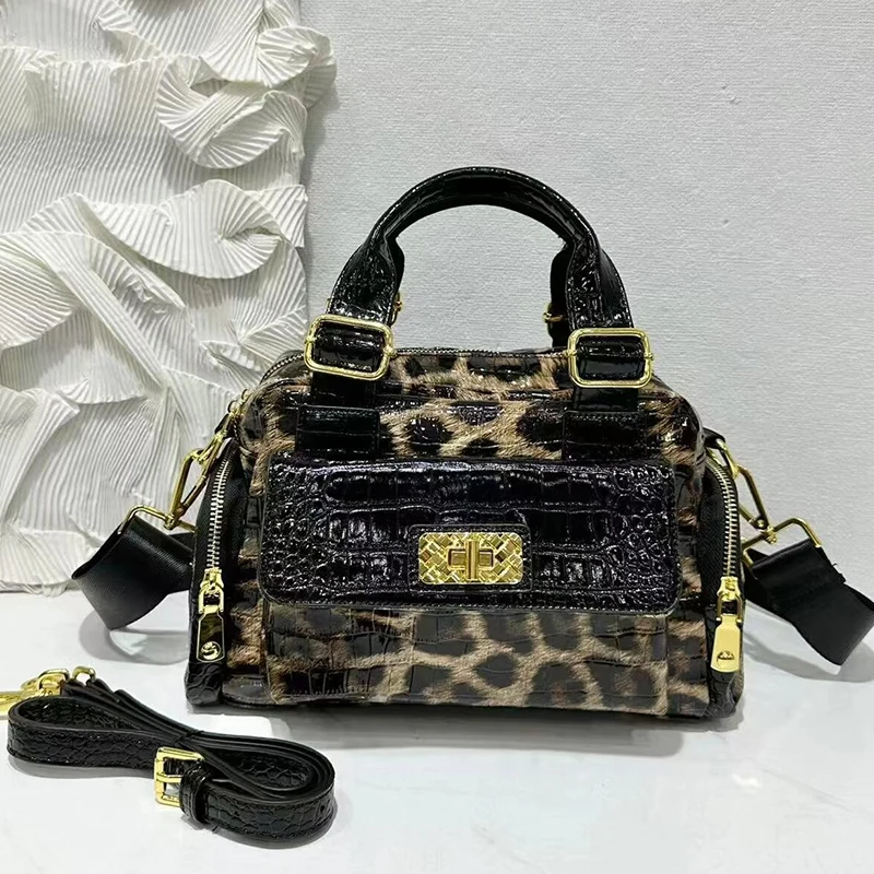 Luxury Crocodile Print Handbags for Women 2026 Vintage Shoulder Bag Designer Multi-pocket Crossbody Bag Boston Bag