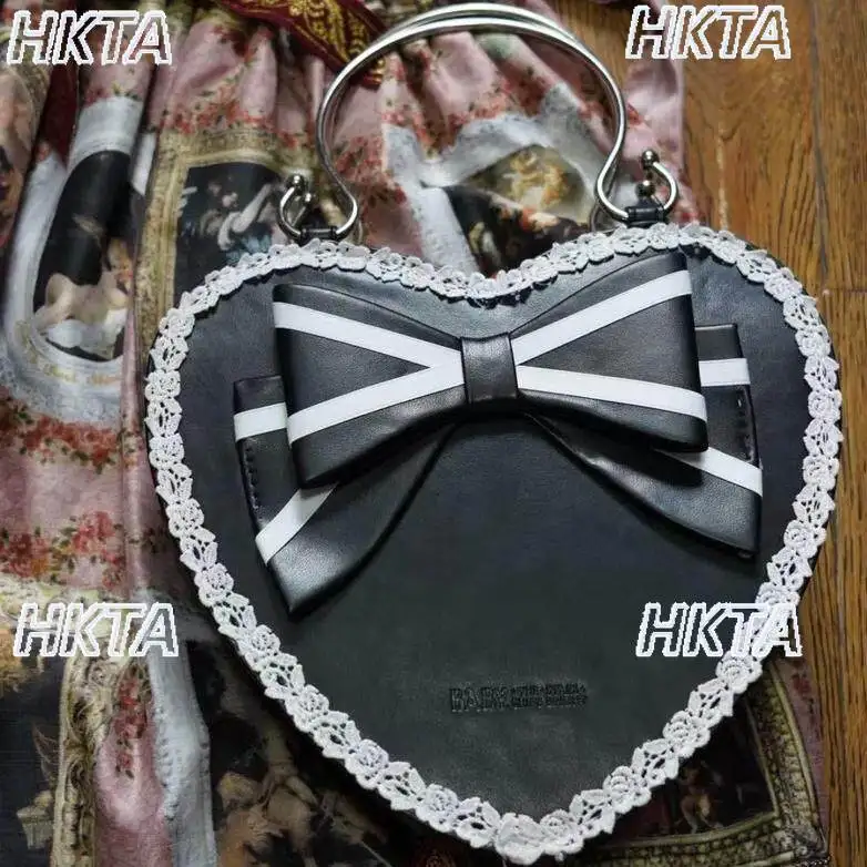 

Dark Subculture Y2k Lace Stitching Bow Pu Love Bag Girl Lolita Large Capacity Sweet Fashion Messenger Bags Black Backpacks Women
