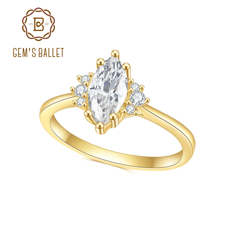 

GEM'S BALLET 1.0CT 5x10mm Colorless Marquise Cut Art Deco Moissanite Engagement Rings in 925 Sterling Silver Women's Dainty Ring